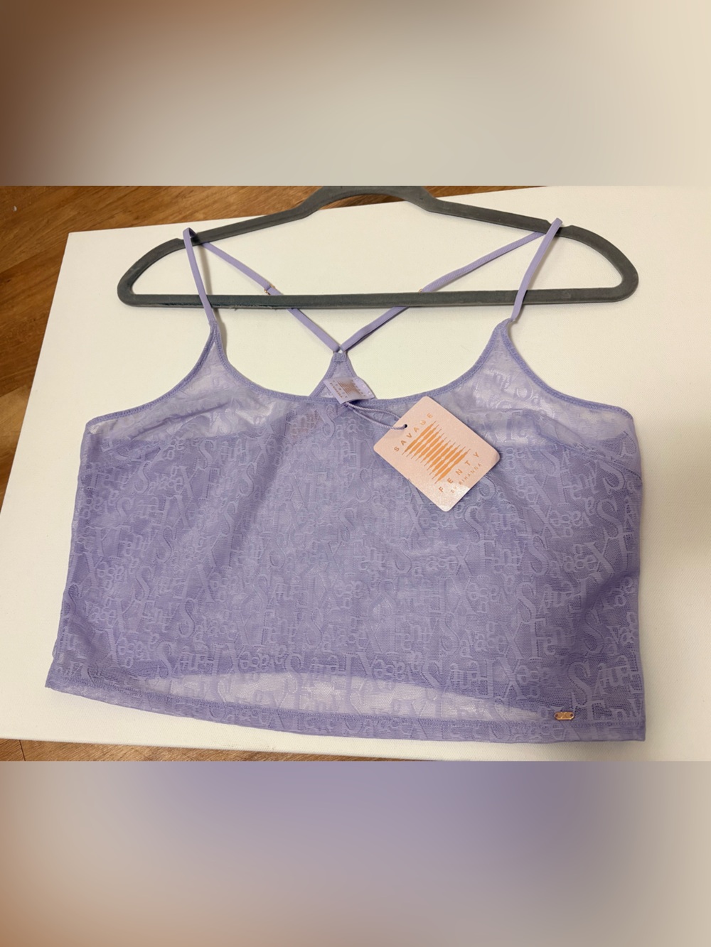 Savage X Fenty Signature Script Lace Sleep Top - Purple Lavender - NWT - Size M